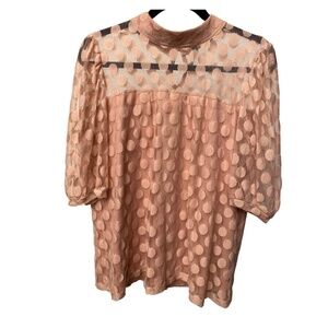 pink circle pattern short sleeve blouse